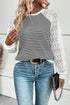 Striped Textured Knit Lace Raglan Patchwork Long Sleeve Top
